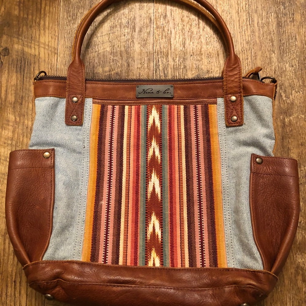 Nena & co Esperanza perfect denim leather day bag